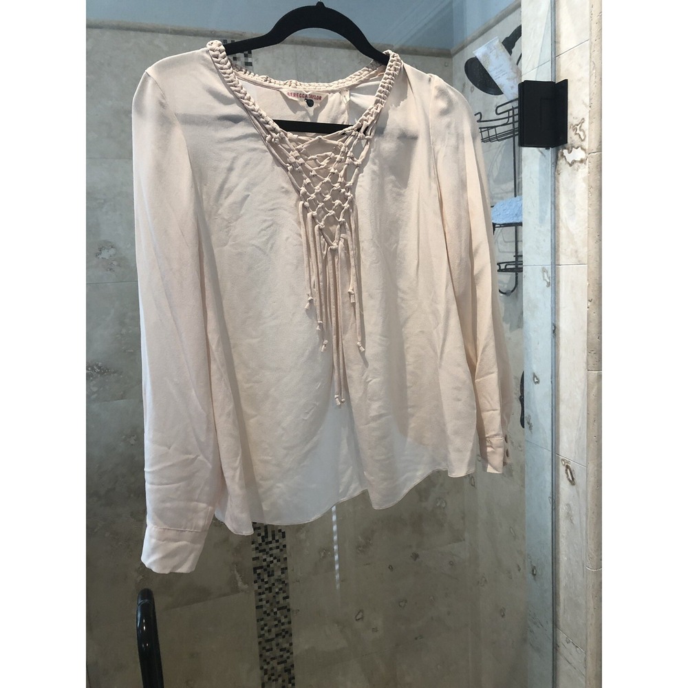 Rebecca Taylor Blush Pink 100% Silk Open Back Tassel Blouse Size 2